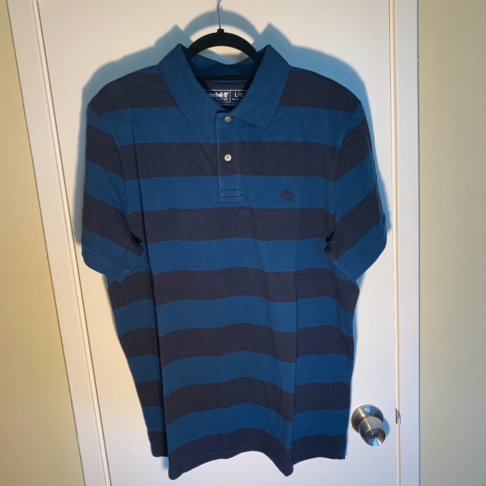 Timberland Navy & Blue Striped Rugby Polo Shirt